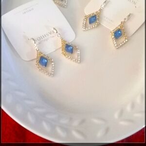 New earrings classic rhinestone geometric opal blue crystal ear hook